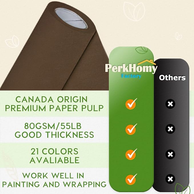 PerkHomy Coffee Kraft Paper Roll 36" x 3,600" (300') for Gift Wrapping Bouquet Flower Art Painting Craft Writing Packaging Shipping 80GSM 55LB (Coffee, 36" x 300')