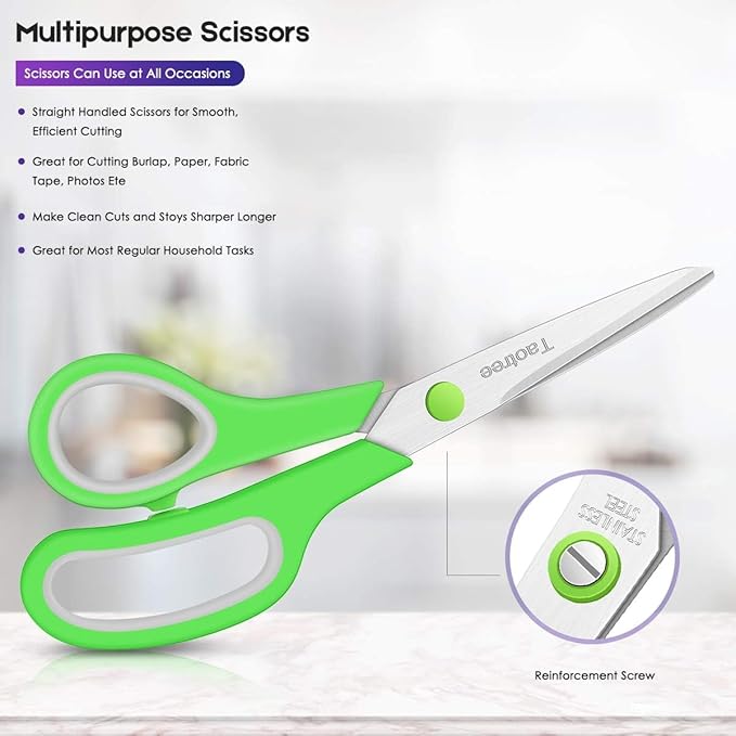 Scissors Bulk Set of 6-Pack, Taotree 8" Scissors All Purpose Comfort Grip Sharp Shears for Office School Supplies, High/Middle School Student Teacher Home Art Craft Sewing Fabric, Scrapbook Supplies