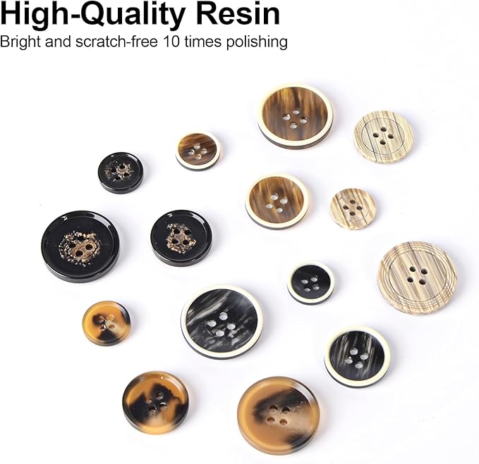 110Pcs Mixed Sewing Buttons, 4-Hole Craft Round Blazer Buttons, 5 Color 3 Size (15mm, 20mm, 25mm) Suit Coats Resin Button, Suitable for Variety Clothing Sewing, DIY Craft (Style D)