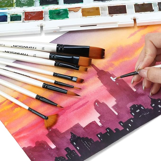 Transon Paint Brush Kit 10pcs Art Brushes and 1 Paint Spatula with Brush Case