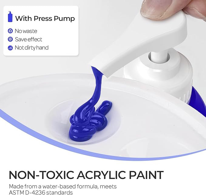 Nicpro Ultramarine Blue Large Acrylic Paint Set (69 oz, 2040 ml) Rich Art Painting Supplies Non Toxic for Multi Surface, Canvas, Wood, Leather, Fabric Stone Craft, for Beginner & Artist with Pump