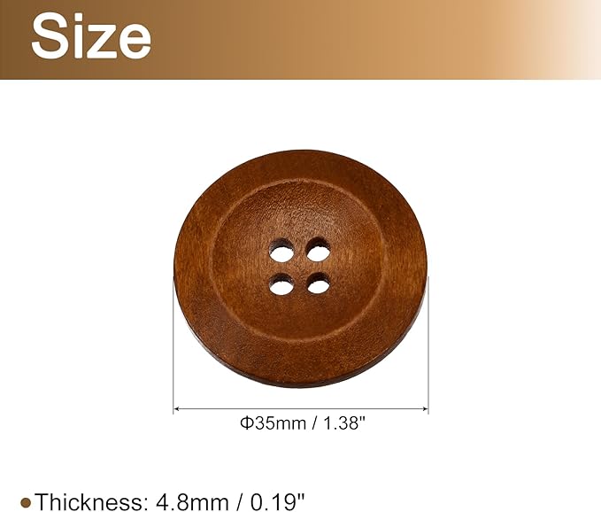 uxcell 50Pcs Wooden Buttons, 35mm(1 3/8") 4 Hole Round Wood Sewing Button Craft for Sewing DIY Craft Clothing, Coffee