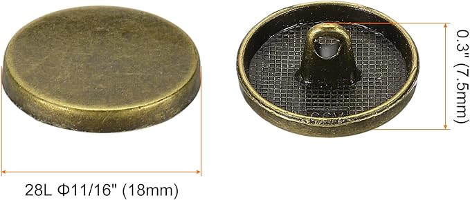 HARFINGTON 50pcs 28L Metal Round Flat Sewing Buttons 18mm Alloy Shank Craft Replacement Button for Men Women Suit Woolen Coat Shirt Trousers Sewing Crafts, Bronze