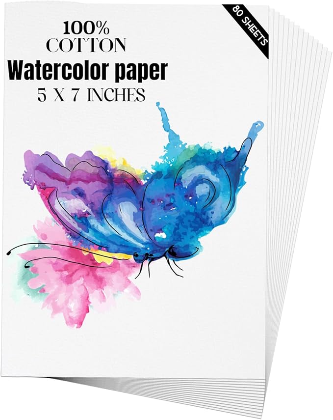 Watercolor Paper 5x7 inches 80 Sheets,Heavyweight Artist Paper 140lb/300GSM Cold Press Natural Cotton Paper for Students Artists Watercolor Drawing