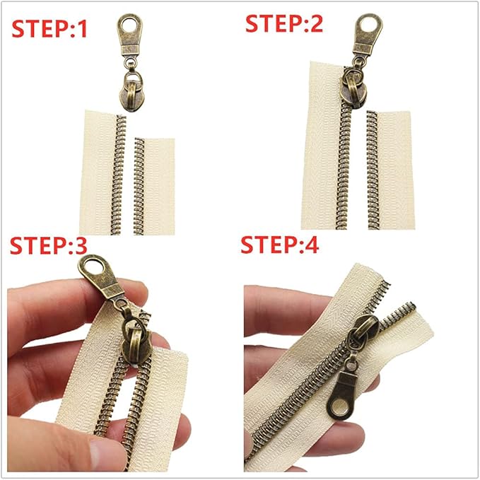 MebuZip #5 Antique Brass Metallic Nylon Coil Zippers by The Yard Bulk Coil Zipper Roll 10 Yards with 25pcs Pulls for DIY Sewing Craft Bags (White)
