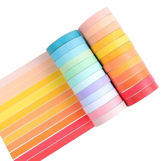 48 Rolls Washi Tape Set, 7.5mm Rainbow Colored Masking Tape, Decorative Tape for Bullet Journaling, Scrapbooking, DIY Arts & Crafts, Vision Board, Holiday Decoration