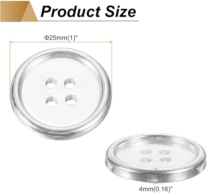 HARFINGTON 50pcs 40L Plastic Sewing Buttons 25mm 1" 4-Hole Round Replacement Craft Button for Coats Sewing Clothing and DIY, Silver