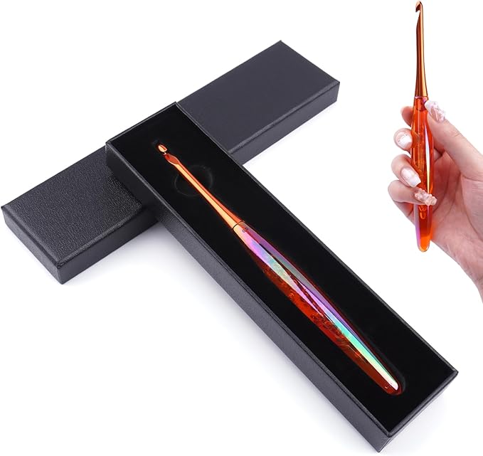 BsHooker 5.5mm Crochet Hook,Inline Crochet Hook with Ergonomic Acrylic Handle for Arthritic Hands,Extra Long Knitting Needles for Crocheting Yarn,Stainless Steal Polished Hook Head for Beginner