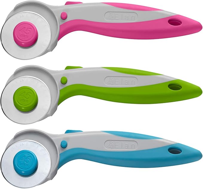 Elan 45mm Rotary Cutter for Fabric Pink, Ergonomic Rotary Fabric Cutter Wheel with Built-in Blade Safety Lock, Cutting Wheels for Sewing and Quilting