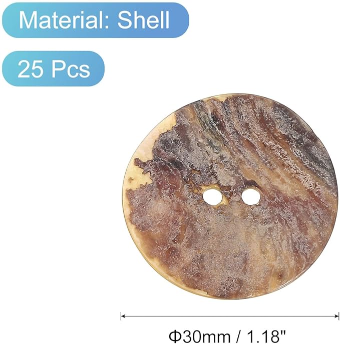 uxcell 25 Pcs Natural Shell Buttons, 2 Hole Mother of Pearl Buttons 30mm Sewing Buttons Sewing Craft Buttons for Shirt Sewing DIY Crafts Decoration, Brown