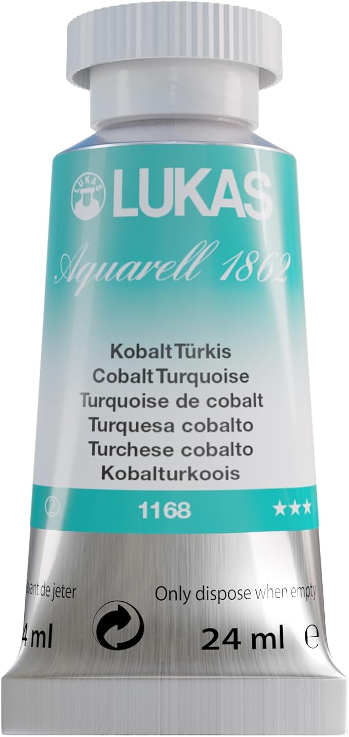 Lukas 1862 Aquarell Artists' Watercolor Tubes, Cobalt Turquoise 24 ml - Vibrant Professional Grade Watercolor Paint - Easy-to-Wet, Intense Color, Long-lasting - Ideal for Professional Watercolorists
