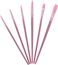 6 Pcs Nylon Hair Brushes for Paint by Number, Acrylic Paints Brush Set Watercolor Brush Oil Painting Round Flat Art Paint Brushes Kit for Beginners Adults with 2/4/6/8/10/¼ Sizes(Pink)