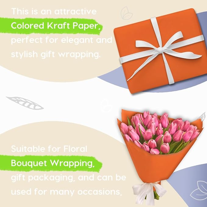 PerkHomy OrangeRed Kraft Paper Roll 48" x 1,800" (150') for Gift Wrapping Bouquet Flower Art Painting Craft Writing Packaging Shipping 80GSM 55LB (OrangeRed, 48" x 150')