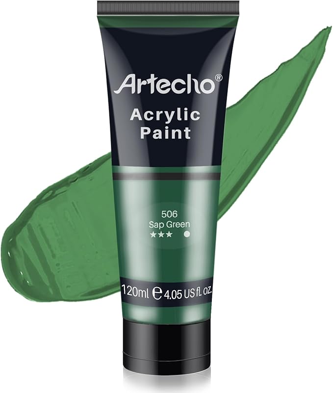 Artecho Green Acrylic Paint, Sap Green Paint (120ml / 4.05oz) Tubes, Art Craft Paints for Canvas, Rock, Stone, Wood, Fabric, Art Supplies