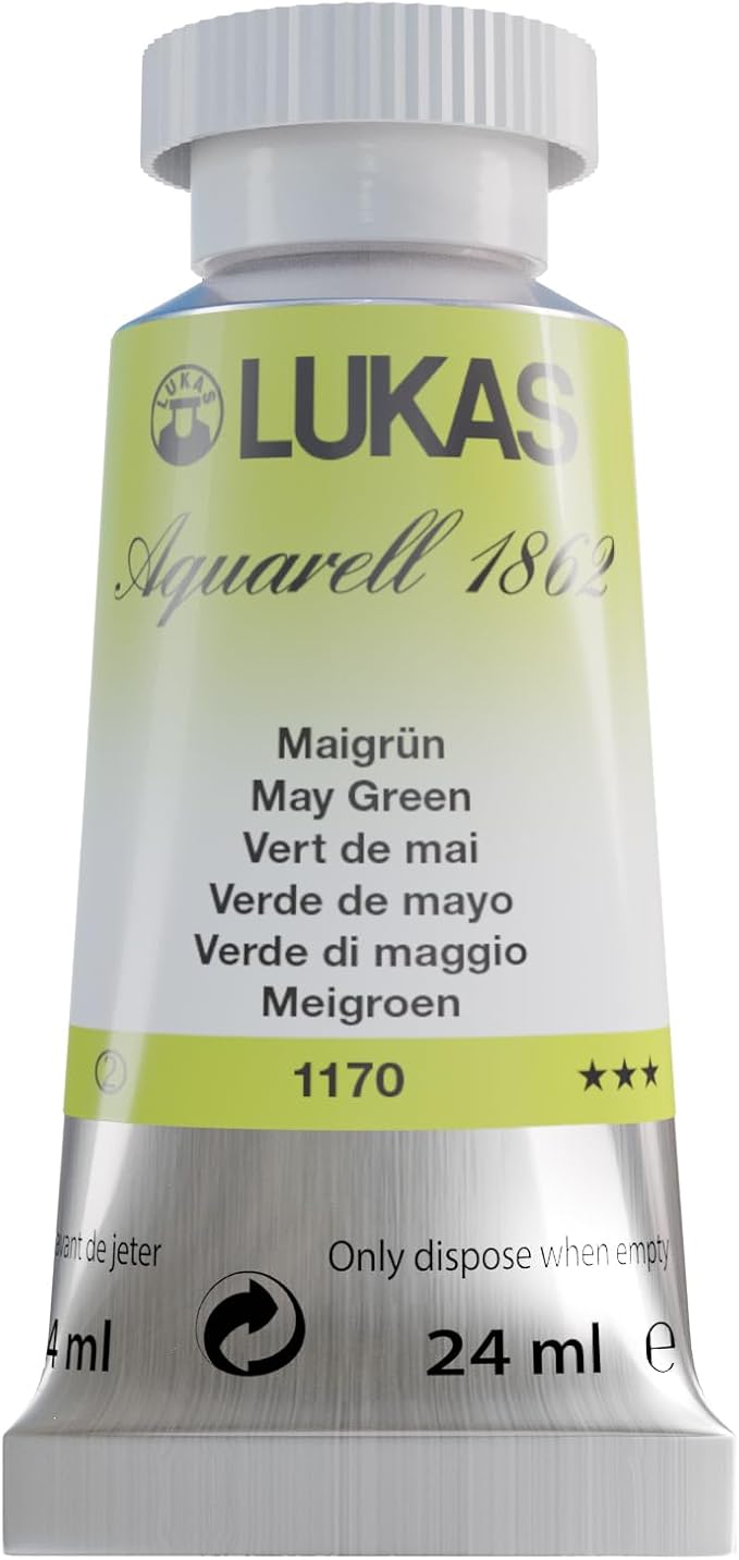 Lukas 1862 Aquarell Artists' Watercolor Tubes, May Green 24 ml - Vibrant Professional Grade Watercolor Paint - Easy-to-Wet, Intense Color, Long-lasting - Ideal for Professional Watercolorists