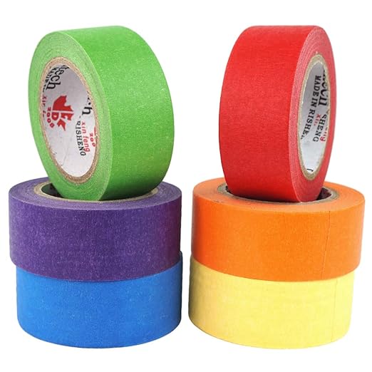 Colored Masking Tape, Rainbow Color Craft Paper Tape Art Painters Tape Writable Tape for Art Crafts Lab Labeling Coding Home Decor Office Classroom DIY All Ages (6 Packs)