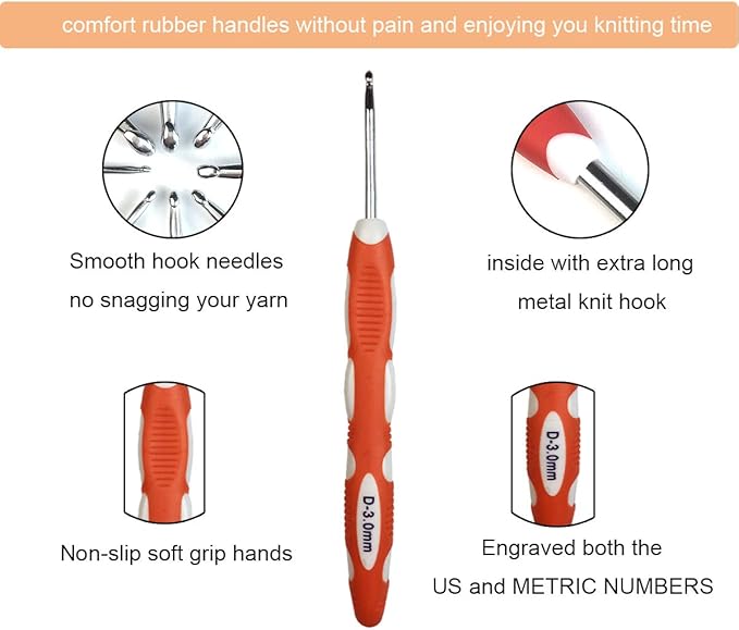 Ergonomic Crochet Hooks Set,Silicone Crochet Hook Knititng Needles for Arthritic Hands Premium Soft Grip Crochet Handles for Crocheting Yarn Craft Projects(2.0mm-6mm,Colourful)