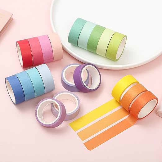 VIVIQUEN Washi Tape Set, 20 Rolls Colored Masking Tape, 15mm Rainbow Pastel Writable Colorful Washi Tapes for Painting, DIY Scrapbook Designs