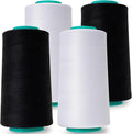 Serger Thread, All-Purpose Sewing Thread Polyester,4 Cones of 3000 Yards Each Spool,Cone Thread for Sewing Machine,140S/2 (BlackX2,WhiteX2)