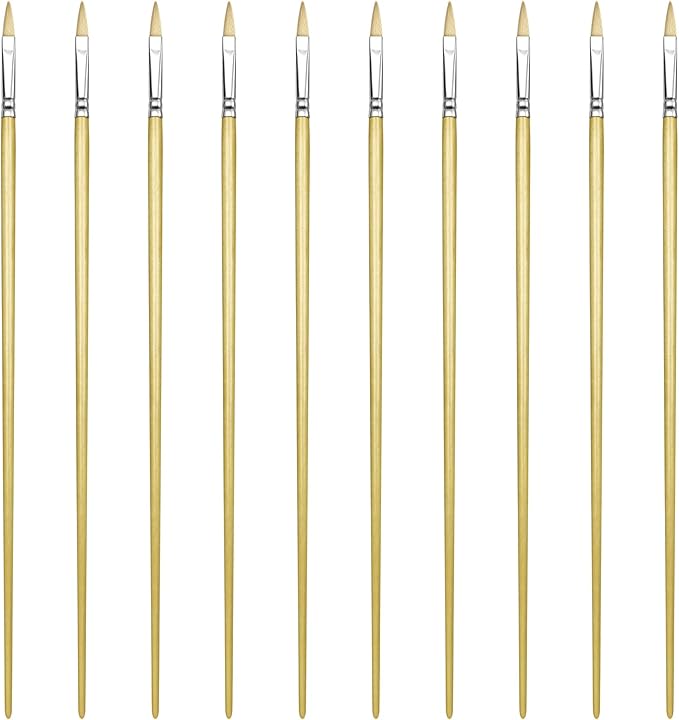 Filbert Artist Paint Brush 10 Piece Set Medium Stiff Pure Hog Bristle Extra Long Handle #0, Acrylic Oil Watercolor