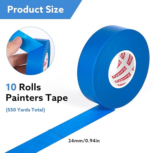 Blue Painters Tape 1 Inch Wide, 10 Pack Blue Painters Masking Tape Bulk for Wall Painting Edges Trimming, 1 Inch X 55 Yards X 10 Rolls(550Yards Tatol)