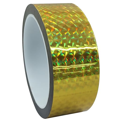 1.37 Inch Self-Adhesive Holographic Reflective Tape, Glitter Duct Tape Prism Tape for Keep Birds Away, DIY Art, Daily Use, Craft Project, Home Decoration, Holiday Packing(Gold,55Yard)