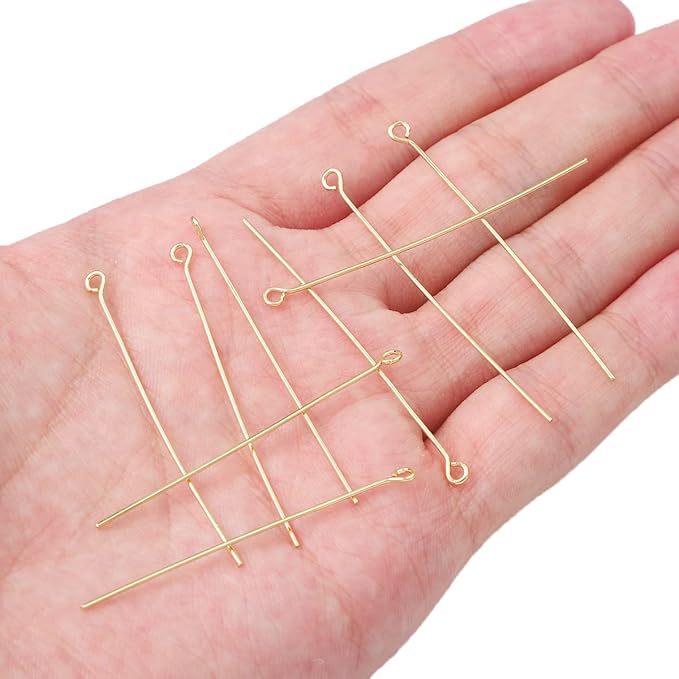 14K Gold Plated Open Eye Pins Non Tarnish 50mm 100pcs for Jewelry Making Findings