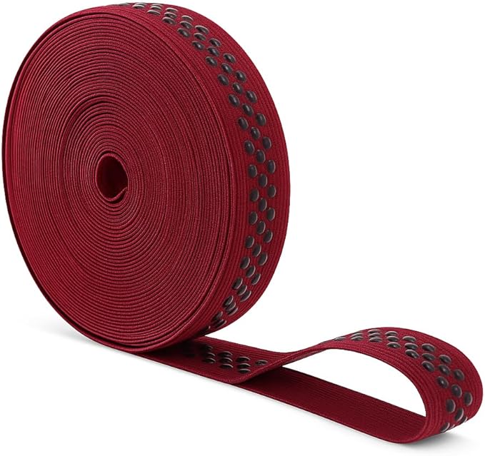 Mandala Crafts 1 Inch Elastic Silicone Gripper Tape for Clothing - 10 Yds Dotted Non Slip Elastic Band for Sewing - Burgundy Silicone Flat Fabric Stretchy Ribbon Straps