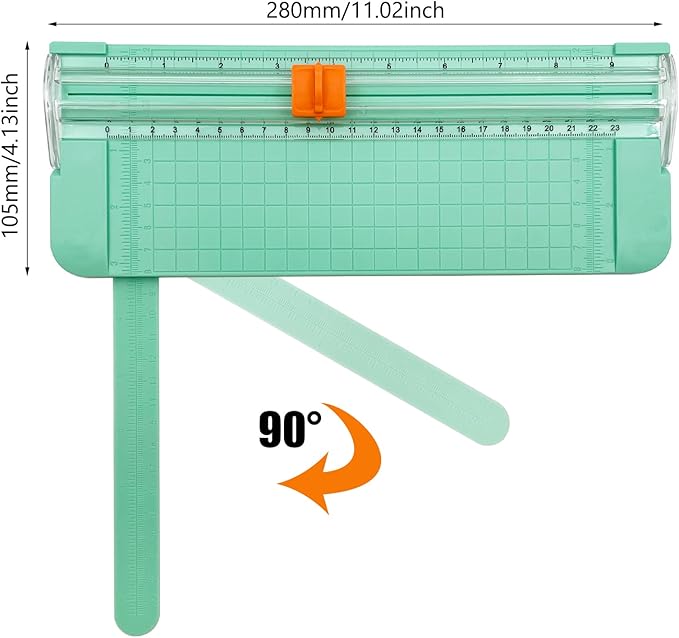 Paper Cutter, A4 Paper Trimmer with Security Safeguard & Side Ruler Portable Straight Edge Cutter for Scrapbooking Craft Paper, Photos, Label, Cardstock (Green)