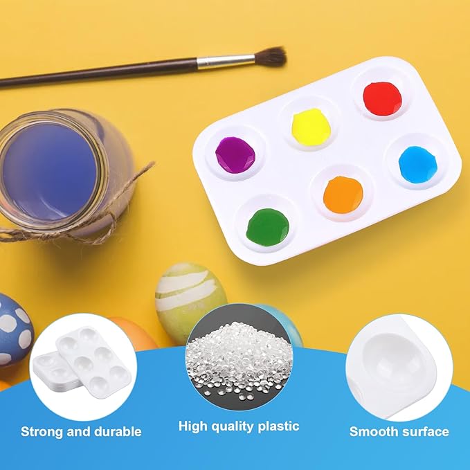 25 PCS Plastic Paint Palettes, 6 Wells Rectangular White Tray Palettes for DIY Craft and Art Painting Party Watercolor (4.72 * 3.26 inch)