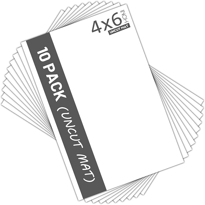 Mat Board Center, Pack of 10 4x6 White Uncut Mat Boards, Acid Free, 4-Ply Thickness, White Core, Great for Pictures, Photos, Framing Backing