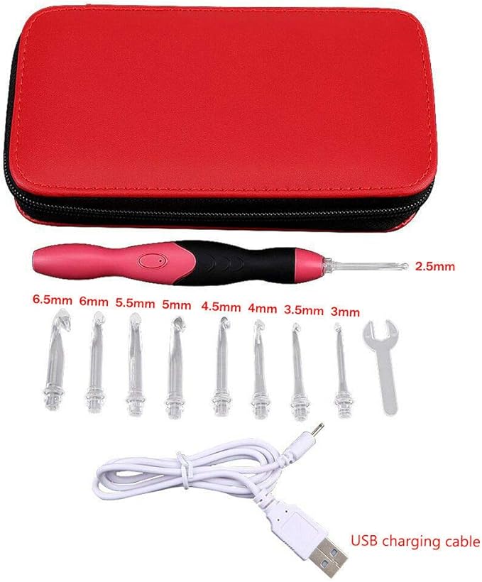 Paddsun Lighted Crochet Hook Set, 9 in 1 Rechargeable Ergonomic Crochet Hook Set with Zip Case Light Up Knitting Needles Kit Weave Sewing Tool Accessories