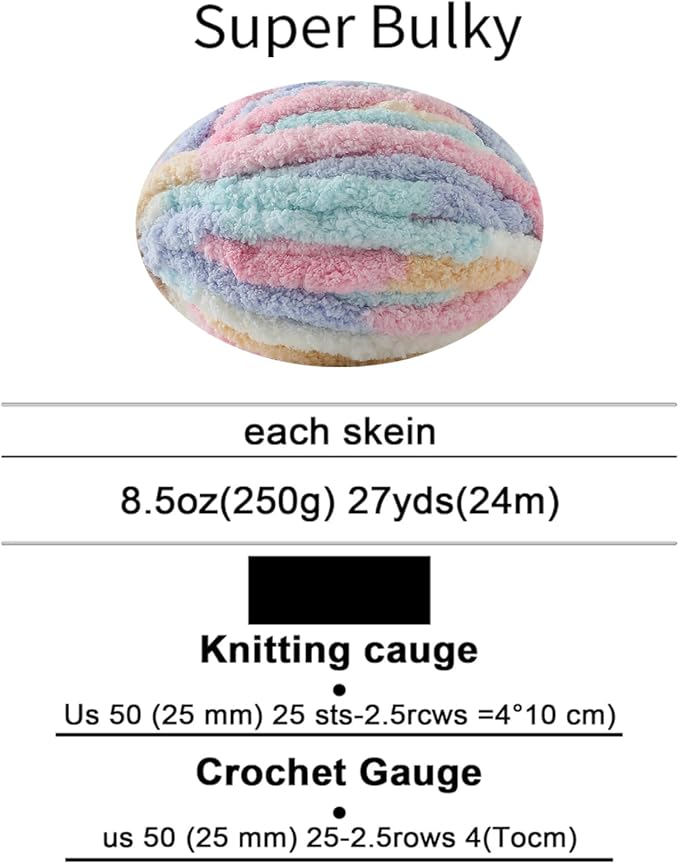 Chunky Yarn for Hand Knitting, No7 Thick Yarn, 250Grams 32Yards, Pack of 4, Perfect for Knitters and Crafters (Marshmallow)