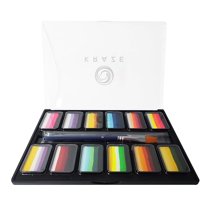 Kraze FX Professional Face Painting Split Cake Palette, Water Activated, Hypoallergenic, Safe, Non Toxic Halloween Party Makeup Face Paint Kit for Kids & Adults (Flower Bouquet)