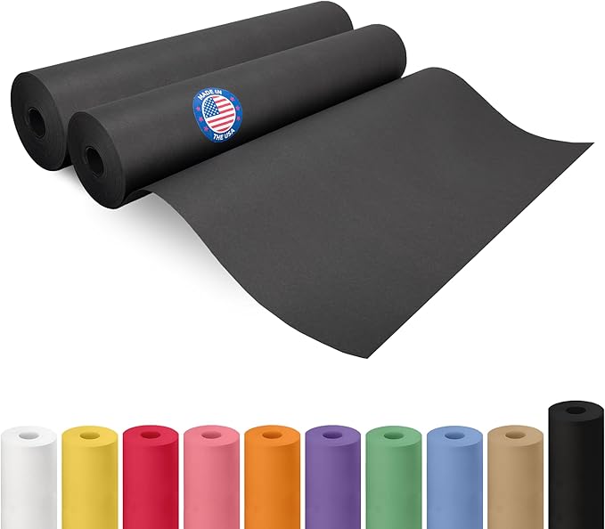 Black Paper Rolls 18" x 2160" (180 feet), Pack of 2 - USA-Made Black Kraft Paper 50lb Thickness - Ideal for Wrapping, Packing, Shipping, Arts & Crafts - 100% Recycled Natural Material by IDL Packaging