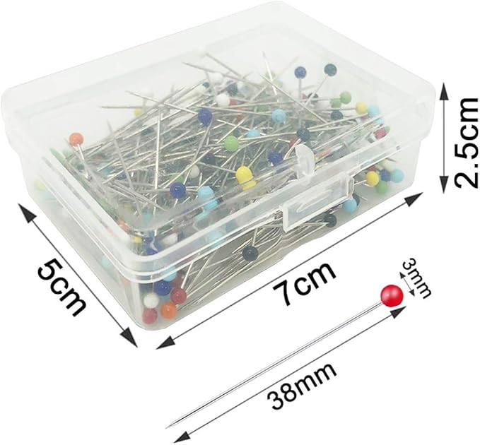 Benvo 250Pcs 1.5 Inch Sewing Pins with Glass Pearl Head Pins Straight Quilting Pins Multicolor Ball Head Pins with Hanging Plastic Contain Box for Fabric Dressmaker Jewelry Decoration