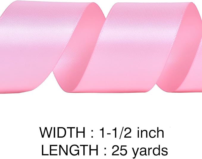 YAMA Pink Double Faced Satin Ribbon, 1 1/2 Inch 25 Yards, Great for Crafts Bows Flower Bouquet Wedding Home Decor Gift Wrapping