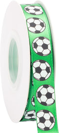 Soccer Ribbon,5/8-Inch x 25-Yard,White/Green,Use for Team Hair Bows,Wreath,Sport Lanyards,Gift Wrapping,Party Decoration,All Crafting and Sewing (Green, 25-Yard)