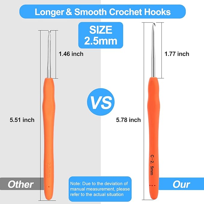 Vodiye 10PCS Crochet Hooks, Professional Extra Long 2.5mm  Crochet Hook, Ergonomic Handle Crochet Hooks Set, Crochet Needle for Beginners and Experienced Crochet Hooks Lovers (10pcs - 2.5mm)