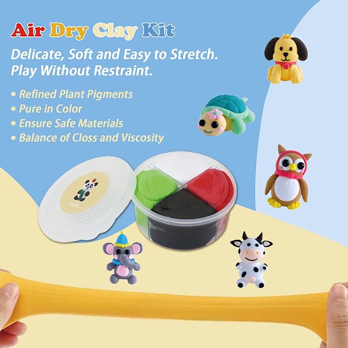 Air Dry Clay Kit - Animal Themed,12 Boxes Modeling Magic Soft Clay DIY Art Sculpting Supplies，Party Favors Birthday Christmas Gifts for Boys Girls (Animal)