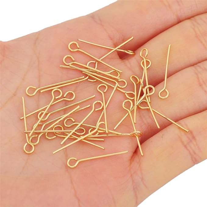 18K Gold Plated Open Eye Pins Non Tarnish 20mm 200pcs for Jewelry Making Findings