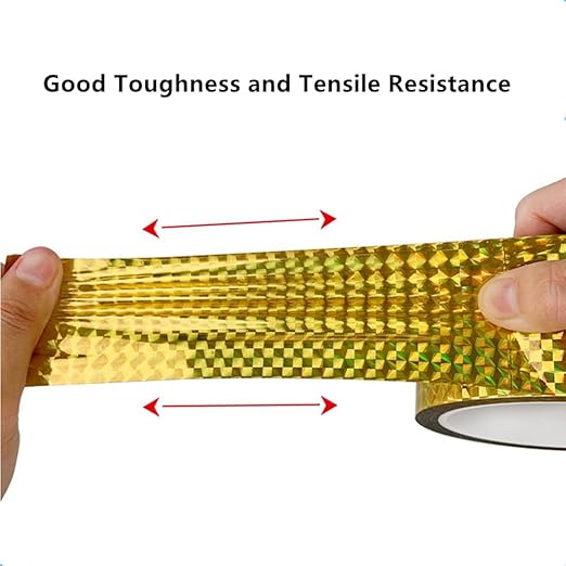 Self-Adhesive Holographic Reflective Tape Prism Tape Holographic Reflective Tape for Keep Birds Away, Craft Projects, DIY Art, Home, Daily Use (Gold, 1 Inch x 55 Yard)