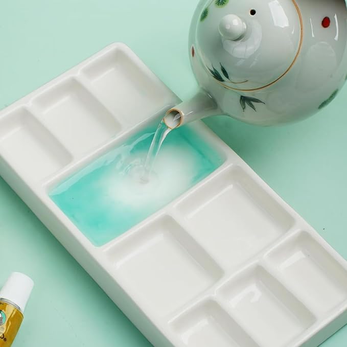 Travel Watercolor Palette, Portable Ceramic Palette 9 Well, Watercolor Palette with Lid, Empty Wet Palette Metal Paint Box with Porcelain Palettes(Green Box)