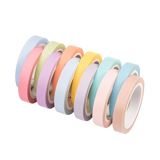 YUBBAEX Washi Tape 12 Rolls Rainbow Color Masking Decorative Tapes Set for Arts, DIY Crafts, Journals, Planners, Scrapbooking, Wrapping (8mm)