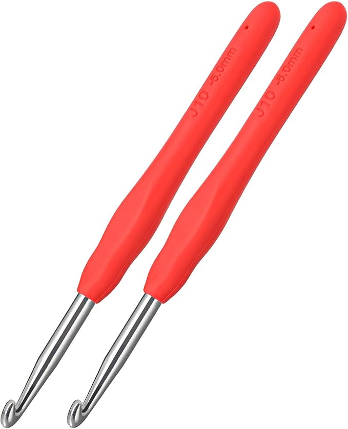 2Pcs 6.0mm Crochet Hooks, Ergonomic Crochet Hook for Arthritis and Beginners, Extra Long, Smooth, Comfortable (Size J / 6.0mm)