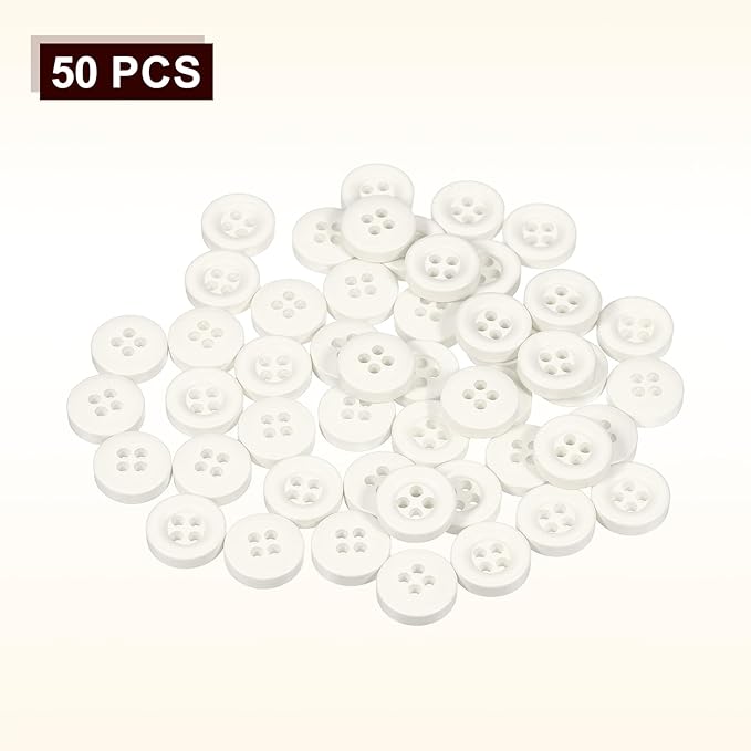 HARFINGTON 50pcs Sewing Button 11mm (15/32 Inch) 4 Holes Resin Thickened Round Crafting Replacement Buttons for Clothing DIY Crafts Decoration, White