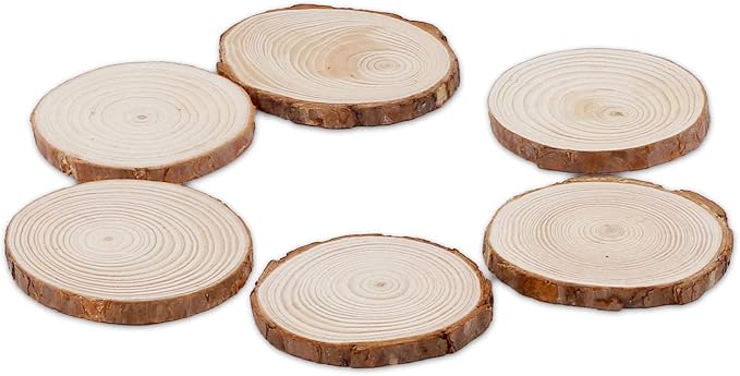 KINJOEK 24 PCS Natural Wood Slices 3.5-4 Inch with Bark Unfinished Wood Circles for Coasters DIY Crafts Wedding Decorations Christmas Ornaments