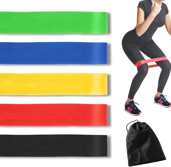 LEZER Resistance Loop Bands for Exercise Workout, Elastic Band, Stretch, Home Gym Fitness, Strength Training, Physical Therapy, Yoga, Women, Men, with Instruction and Carry Bag, Set of 5