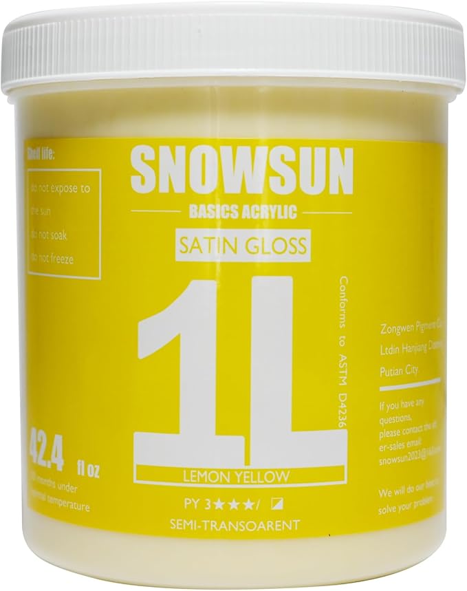 SNOWSUN Lemon Yellow Acrylic Paint, Large Bulk Heavy Body Acrylic Paint ( 1L，About a quarter of a gallon) - Non Toxic Gloss Thick Art Paint for Multi-Surface, Canvas Wood Ceramic and Leather, Stone Craft, for Artists & Beginners