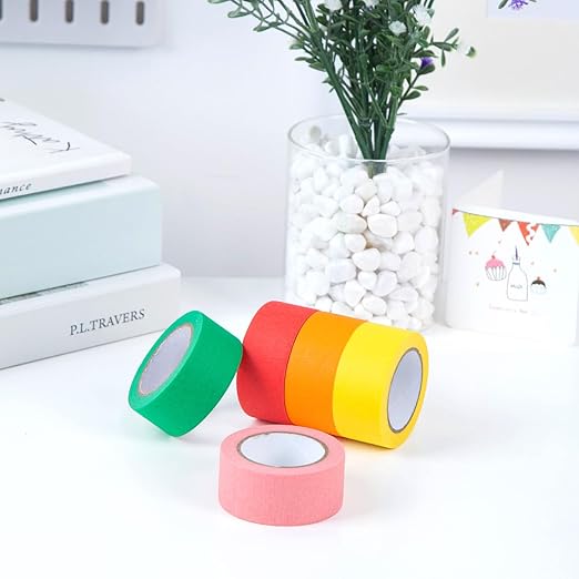 Koogel 10 Rolls Rainbow Washi Masking Tape, 1-Inch Colored Craft Tapes for Teachers, Classroom Decorations, Kids Crafts & Bulletin Boards, Colorful Art Tape for Labeling, Decorating, School Supplies